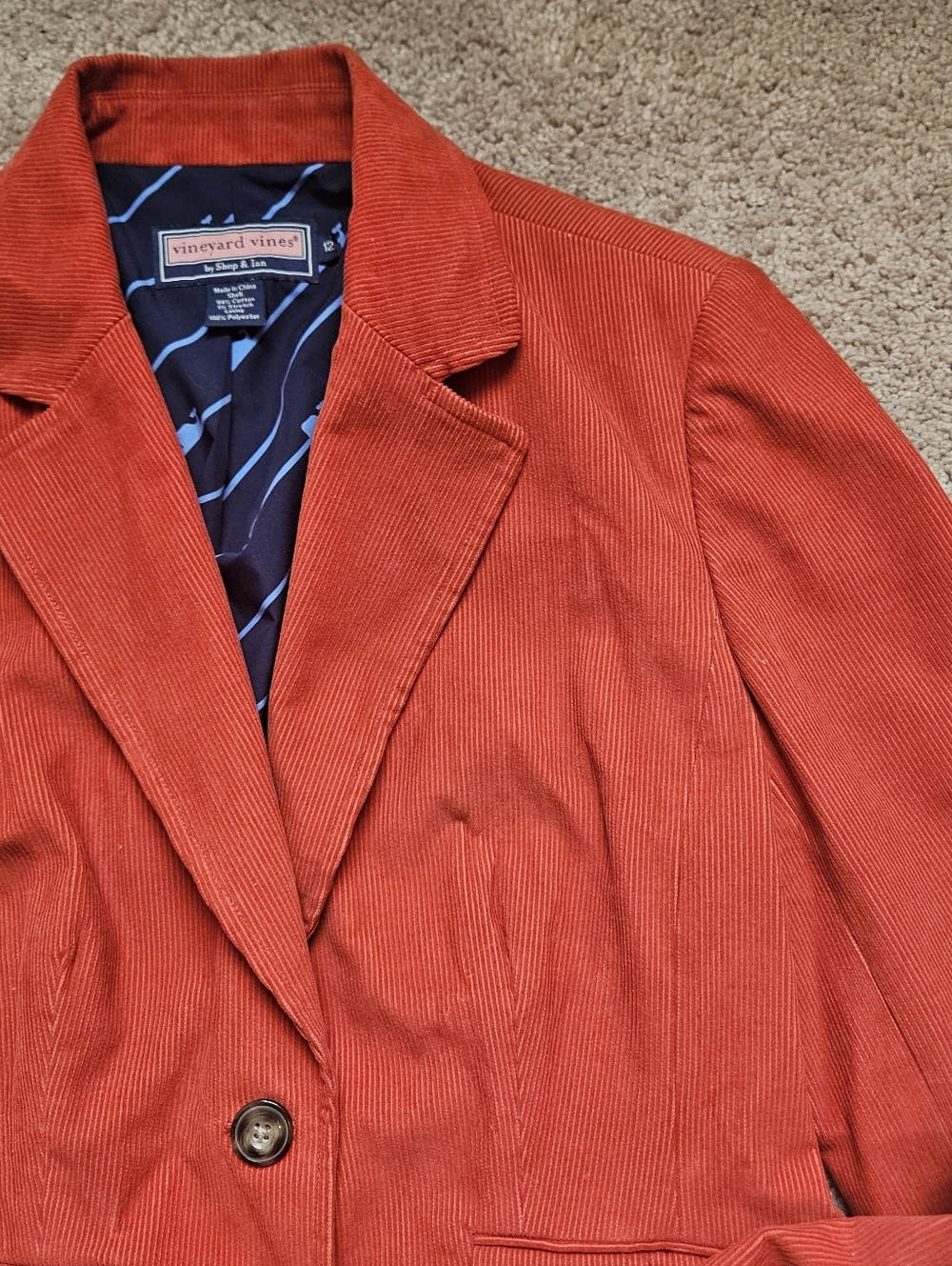 Vineyard Vines Orange Corduroy Cotton Blazer Jacket W Size 12 Preppy Nautical